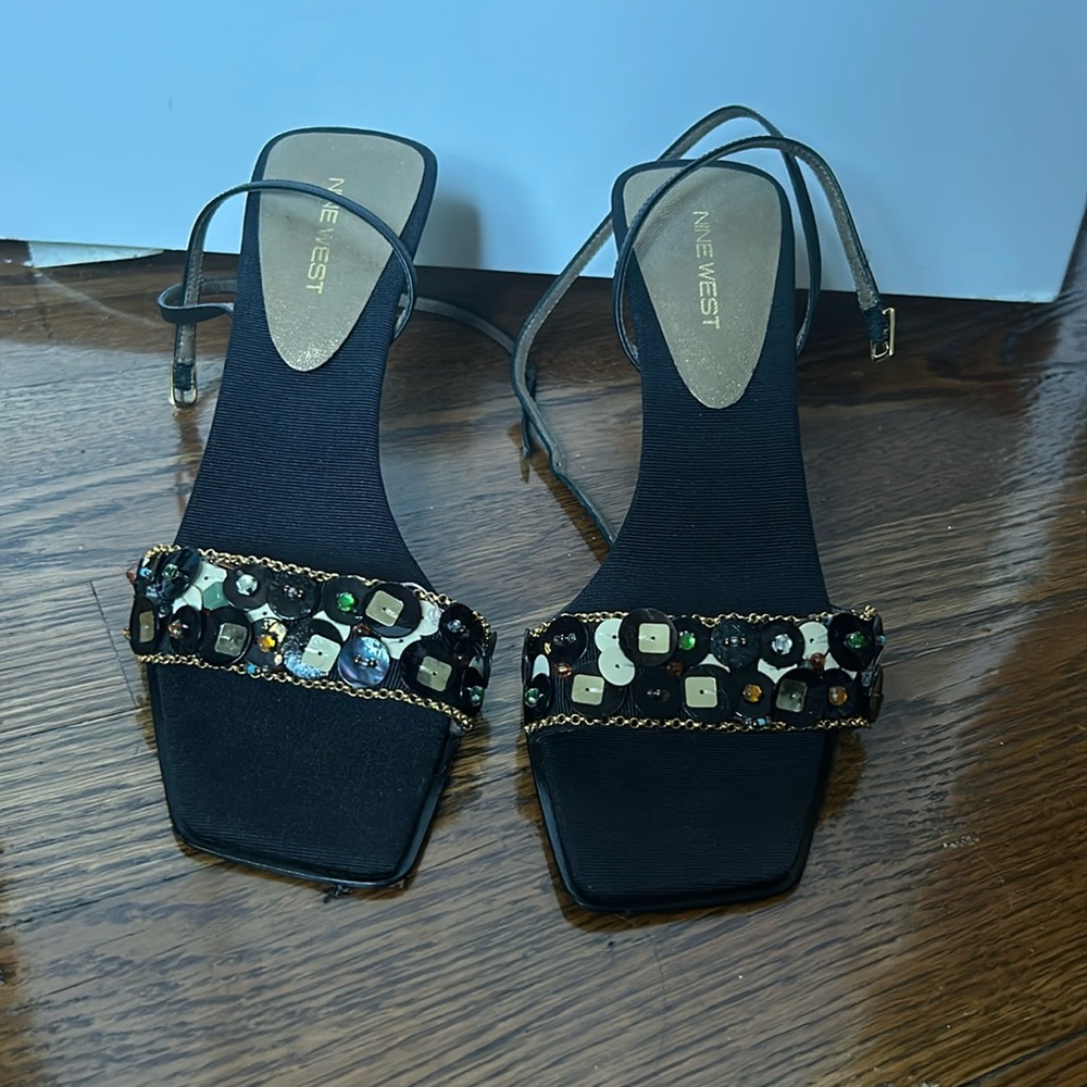 Nine West Black Embellished Women's Sandals
